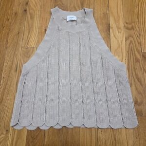 Wilfred Womens Escape Scalloped Knit Sleeveless Casual Minimalist Top Beige M